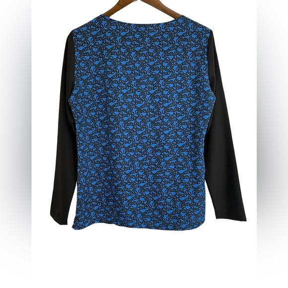 LOFT Top Womens Size Small Chain Link Pattern Black Blue Lightweight - Picture 3 of 10